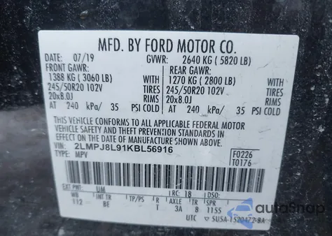 2019 Lincoln Nautilus Reserve z USA, uszkodzony, nr VIN 2LMPJ8L91KBL56916